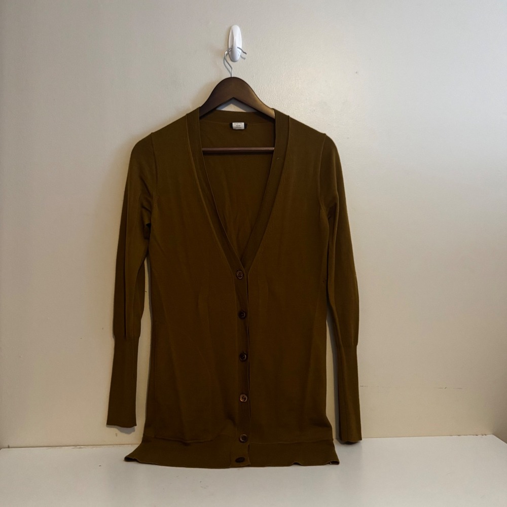 J.Crew Women's Olive Green 100% Merino Wool Longline Cardigan Small Fall Layers